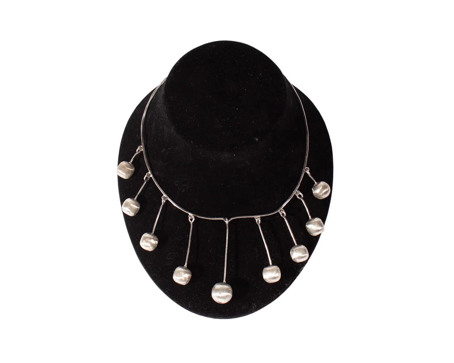 Mid-Century Taxco Mexico Sterling Silver Hammered Necklace with Beads