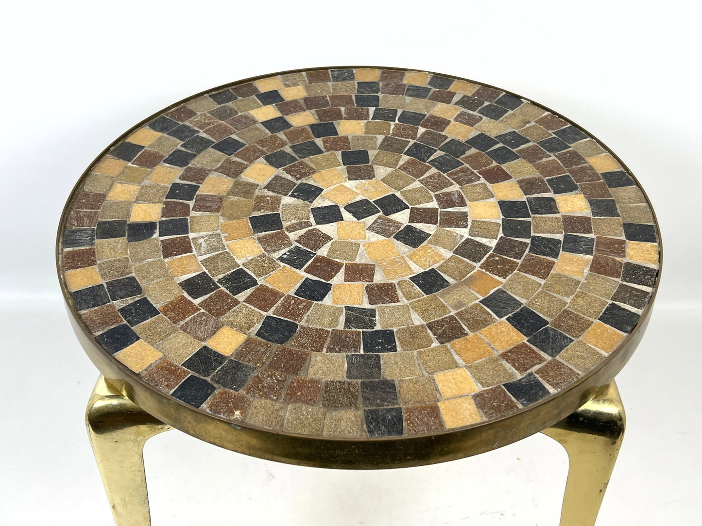 Round Japanese Mosaic Tile & Brass End Table