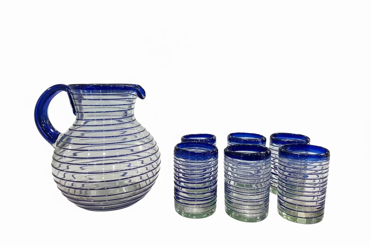 Handblown Glass Pitcher & Tumblers