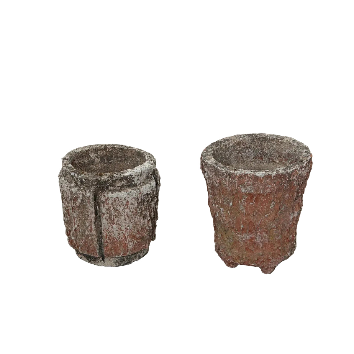 Pair of Red Faux Bois Planters, France, 1950s