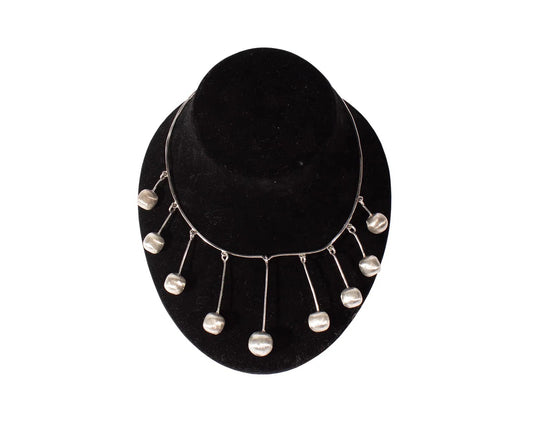Mid-Century Taxco Mexico Sterling Silver Hammered Necklace with Beads