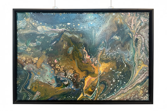 Fluid Abstract in Blues & Greens, Attributed to Gina E. Araujo