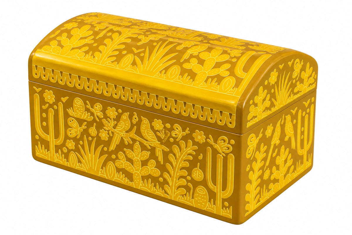 Mexican Hand-Carved Olinala Lacquer Trunk