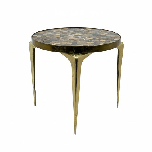 Round Japanese Mosaic Tile & Brass End Table