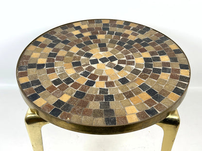 Round Japanese Mosaic Tile & Brass End Table