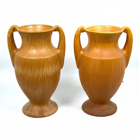 (Pair) Orange-Brown Glazed Amphora Vases