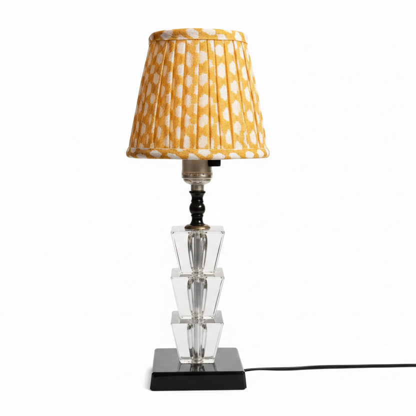 Stacked Glass Block Table Lamp With Patterned Shade
