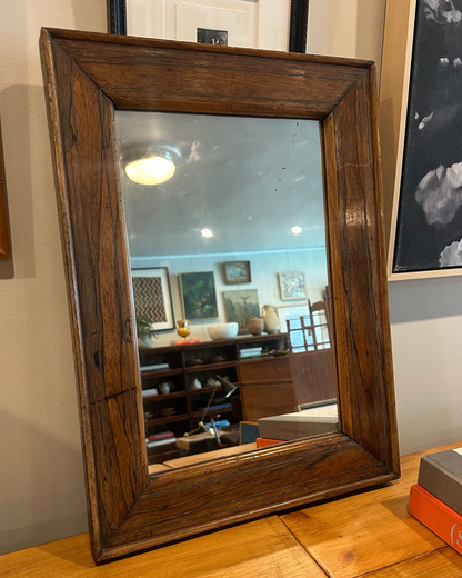 Vintage Wooden Mirror with Metal Inlay