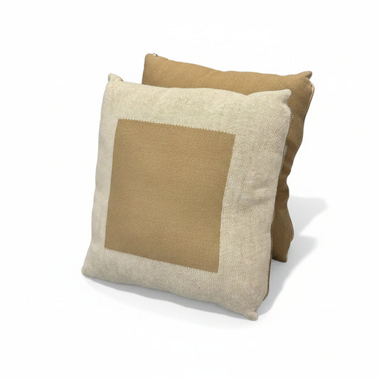 Set of Tan Pillows with Square Pattern