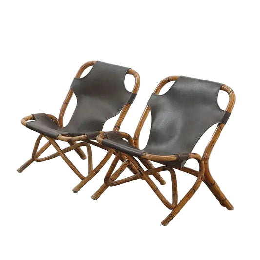 (Pair) of Leather and Bamboo Chairs, Rohe Noordwolde/Franco Albini