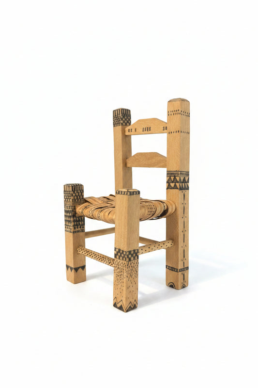Folk-Art Style Wooden Hand Carved Chair