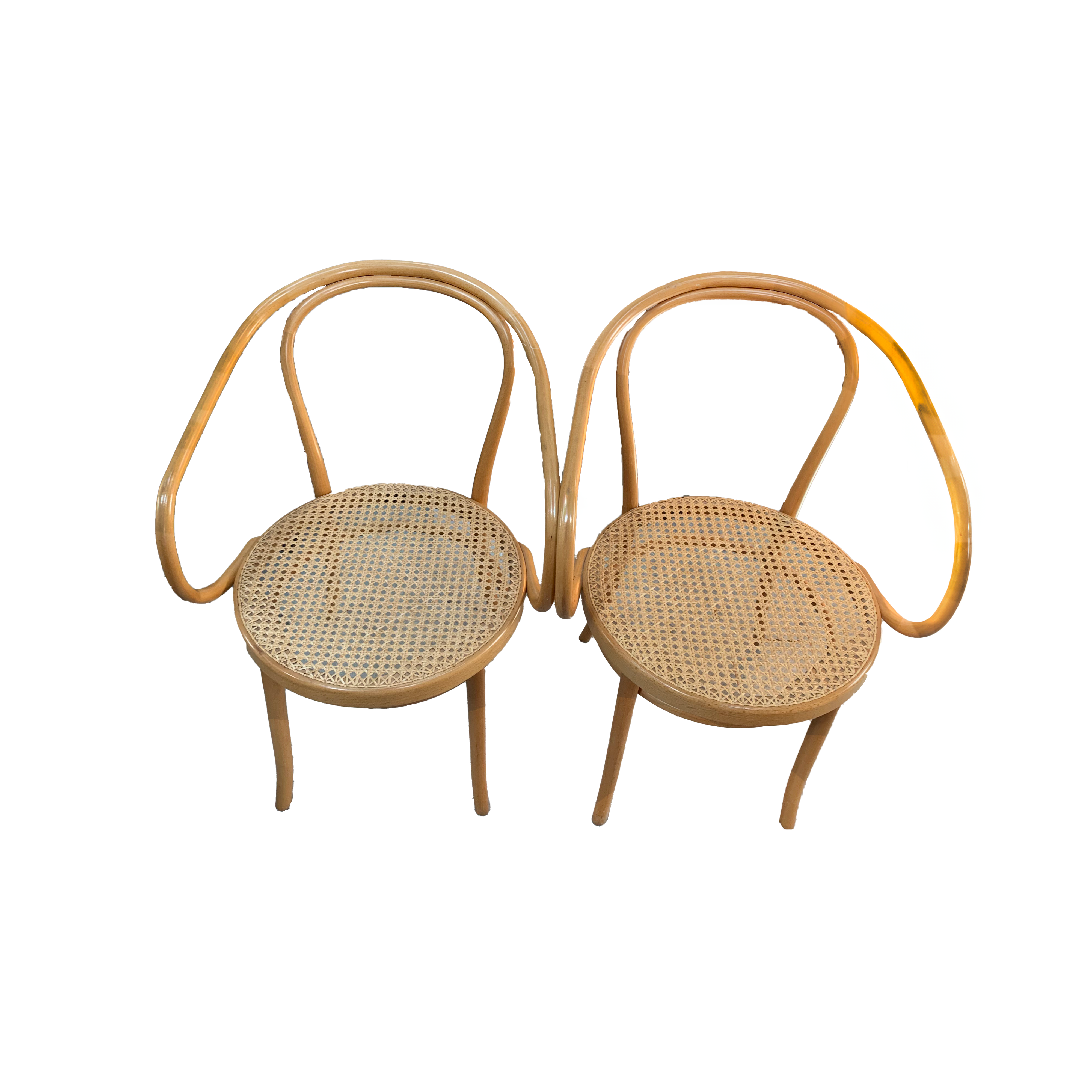 Bent Wood Cane Arm Chairs - Pair