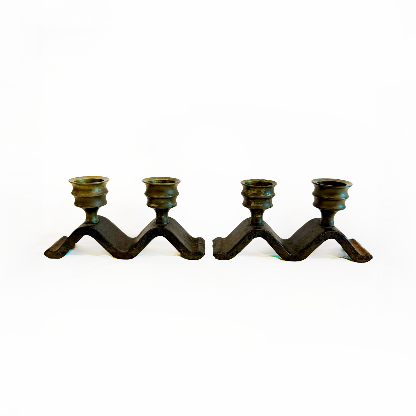 Cast Brass "Wave" Candle Holders - Pair