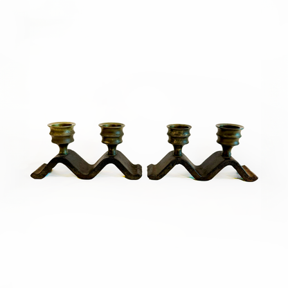 Cast Brass "Wave" Candle Holders - Pair